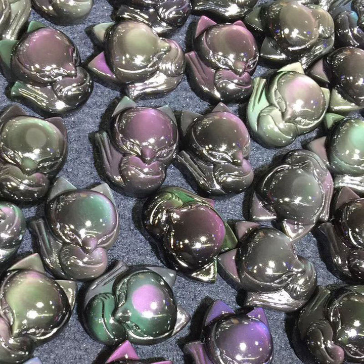 Buddha Stones, obsidiana arcoíris Natural, brillo dorado, obsidiana, zorro de nueve colas, colgante positivo