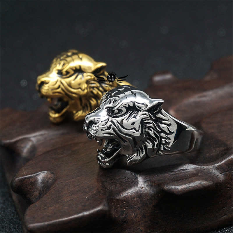 Anillo de motociclista Punk Rock con equilibrio de acero titanio y cabeza de tigre Animal para hombre