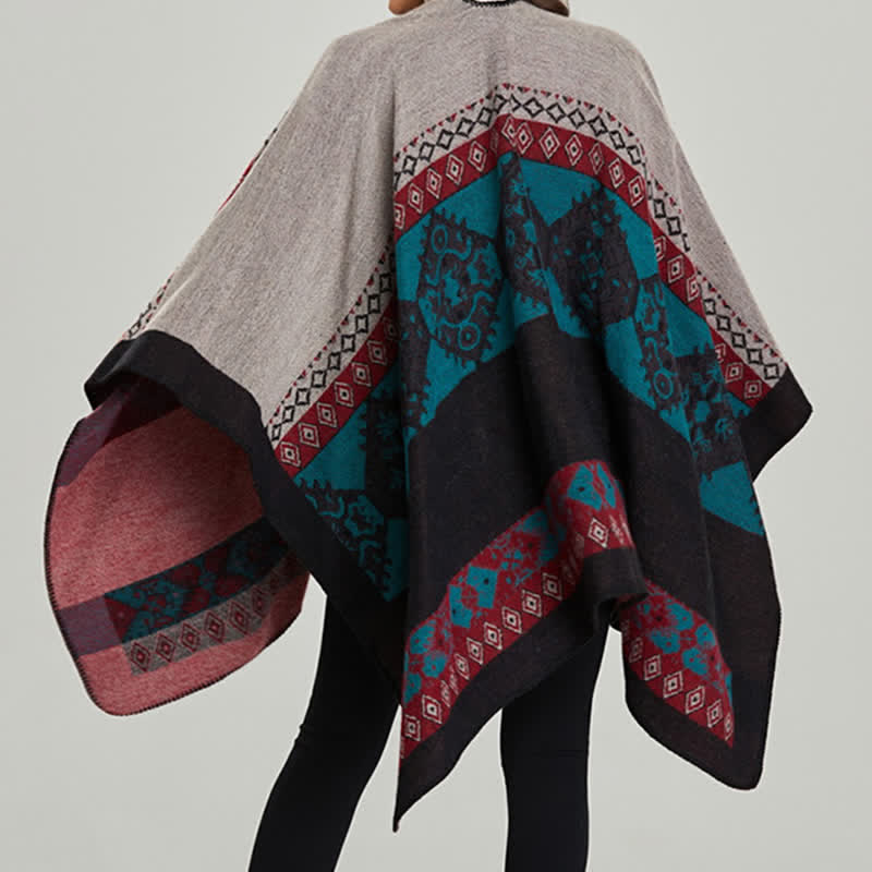 Bufanda de capa cálida de invierno con patrón de diamantes de chal tibetano de Buddha Stones