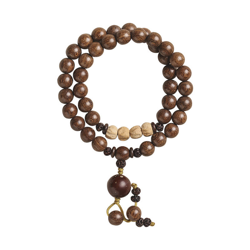 Pulsera de doble envoltura con Buddha Stones , sándalo, hoja pequeña, sándalo rojo, purificación de semillas Bodhi