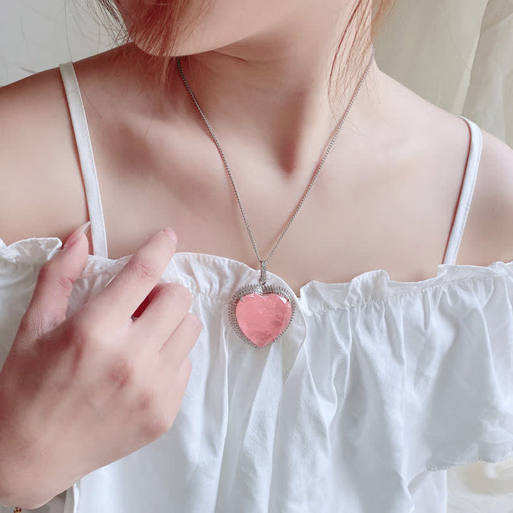 Colgante de collar con Buddha Stones, cristal de cuarzo rosa, amor, corazón, relaciones