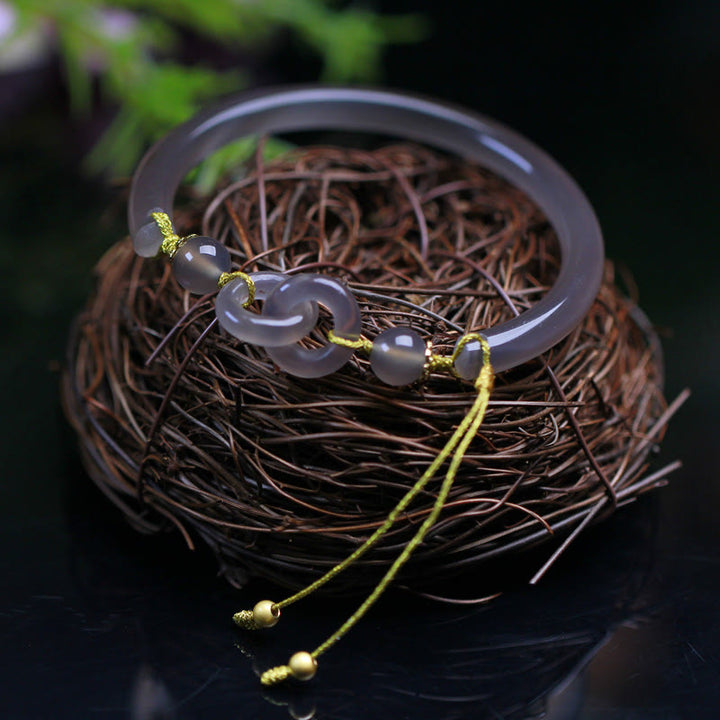 Brazalete de pulsera de equilibrio con hebilla de paz doble de ágata gris natural con Buddha Stones - Ágata gris (enfoque ♥ positividad) (diámetro interior 58-60 mm) - image 1