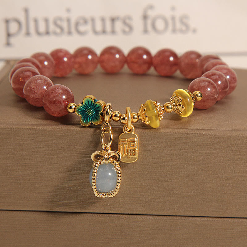 Pulsera de amor de la marca Fortune de aguamarina de cristal de cuarzo fresa Natural con Buddha Stones