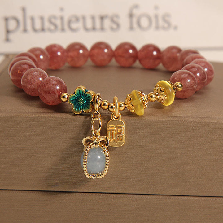 Pulsera de amor de la marca Fortune de aguamarina de cristal de cuarzo fresa Natural con Buddha Stones
