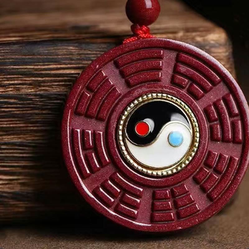 Buddha Stones cinabrio Natural Bagua giratorio Yin Yang mantener alejados los espíritus malignos COLLAR COLGANTE - image 2