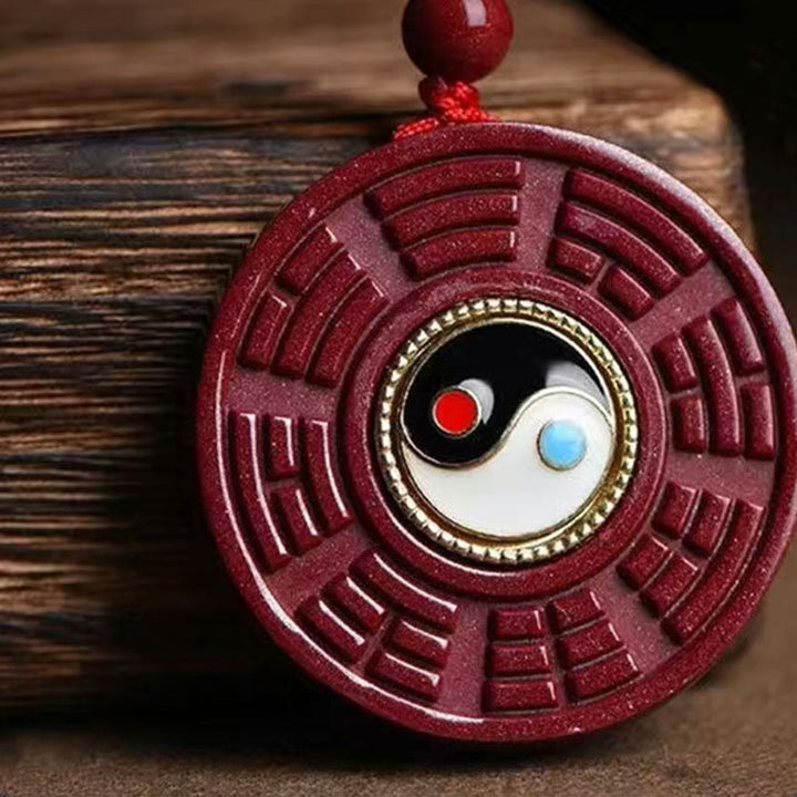 Buddha Stones cinabrio Natural Bagua giratorio Yin Yang mantener alejados los espíritus malignos COLLAR COLGANTE - image 2