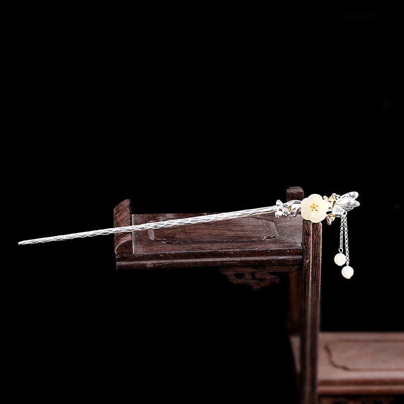 Horquilla de bendición de flor de jade blanco hetiano de plata de ley 925 - image 1
