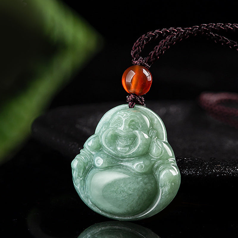 Buddha Stones Buda sonriente Jade cian Collar de éxito Colgante de cadena - image 2