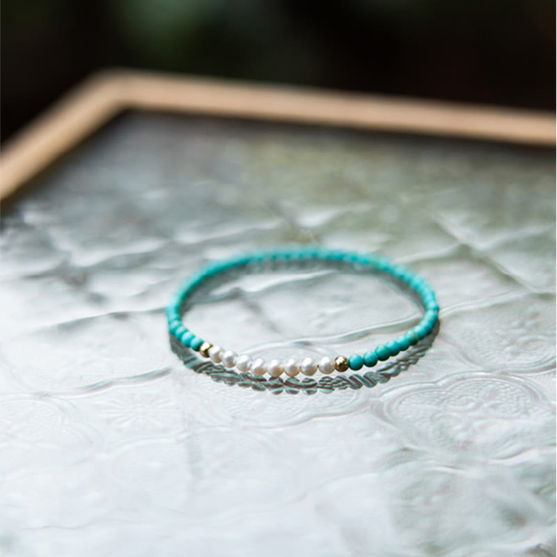 Pulsera con cuentas de perlas turquesas naturales de plata de ley 925 con Buddha Stones