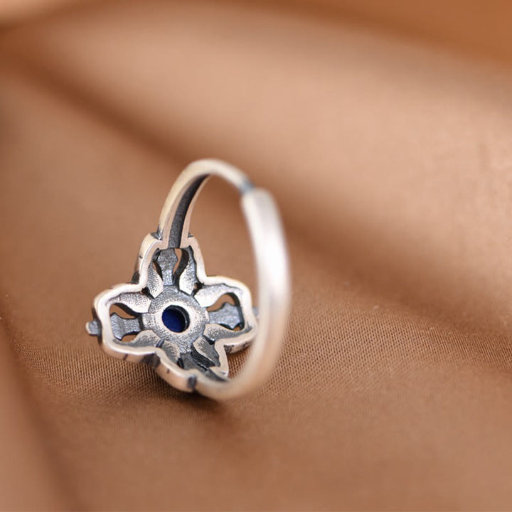 Anillo ajustable positivo de lazurita natural de plata de ley 925 con Buddha Stones del Tíbet