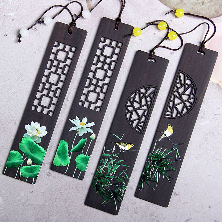 Marcadores de madera de ébano Oriole de bambú de loto verde con Buddha Stones con caja de regalo