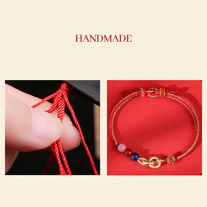 Pulsera auspiciosa de loto con doble hebilla de la paz de plata de ley 925 con Buddha Stones