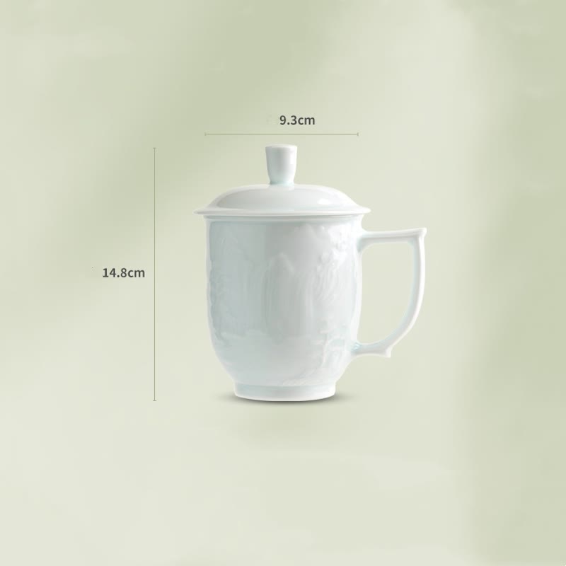 Buddha Stones Jingdezhen, porcelana blanca hecha a mano, gran pared, paisaje, taza de té de cerámica grabada, taza de oficina, tazas de té