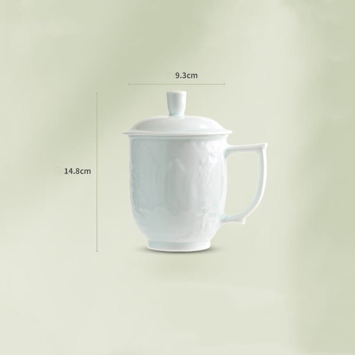 Buddha Stones Jingdezhen, porcelana blanca hecha a mano, gran pared, paisaje, taza de té de cerámica grabada, taza de oficina, tazas de té