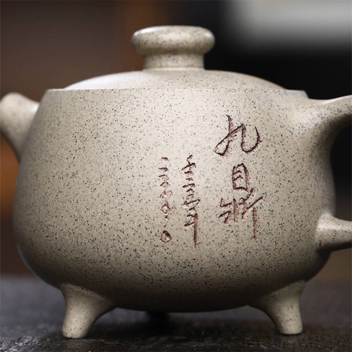 Tetera de Kung Fu de arcilla púrpura beige semihecha a mano con Buddha Stones Yixing 200ml