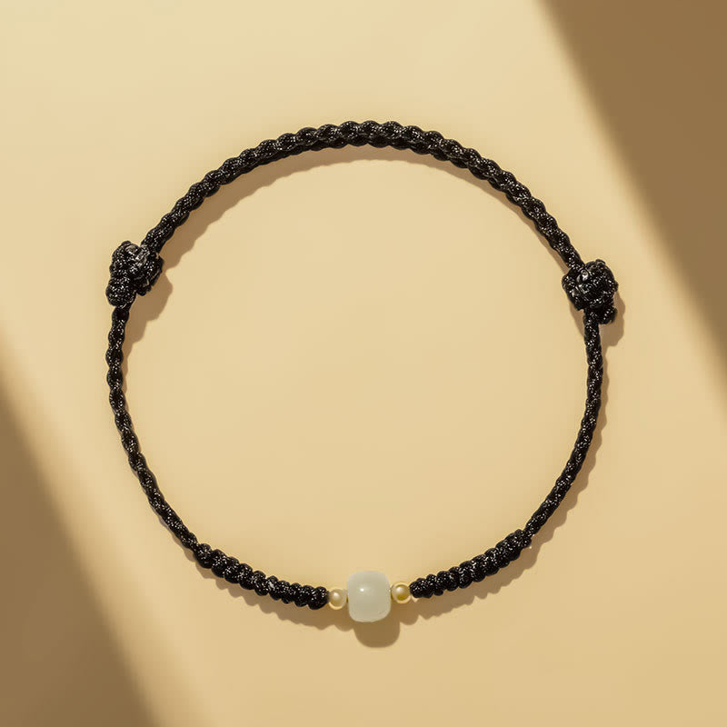 Pulsera trenzada de abundancia de cuentas de la suerte de jade hecha a mano con Buddha Stones