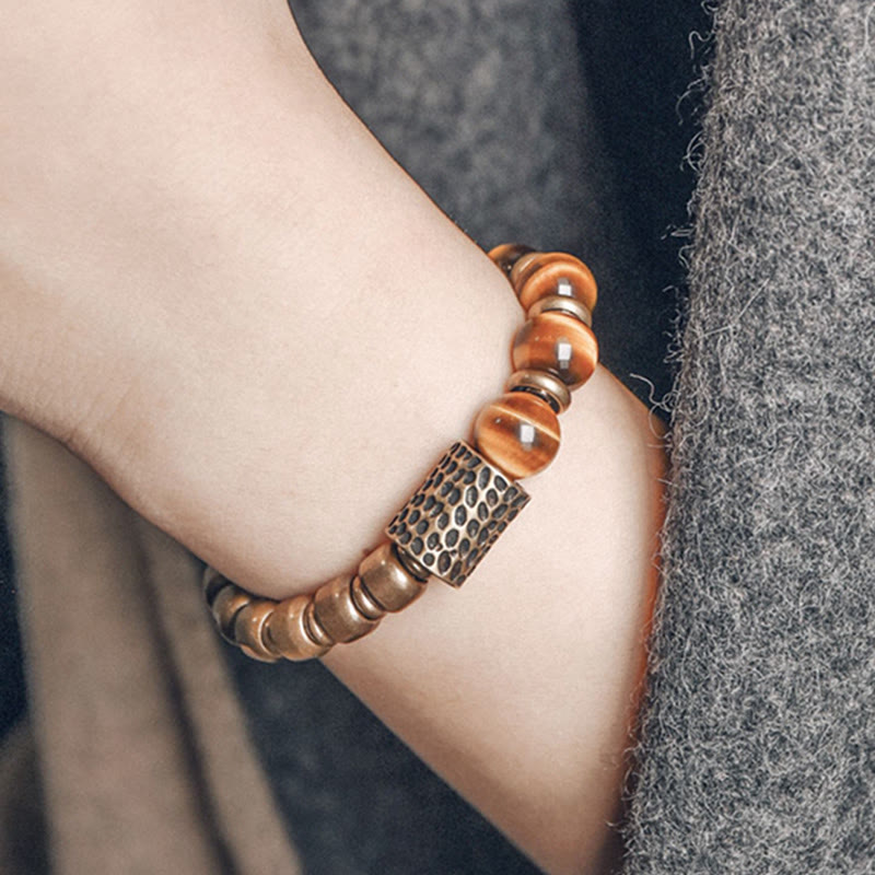 Pulsera de protección de cobre con piedra de ojo de tigre de Buddha Stones