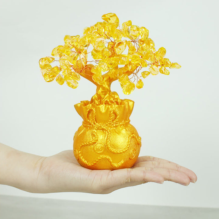 Buddha Stones Adorno de piedras preciosas de árbol de dinero de citrino natural - Feng Shui para la prosperidad