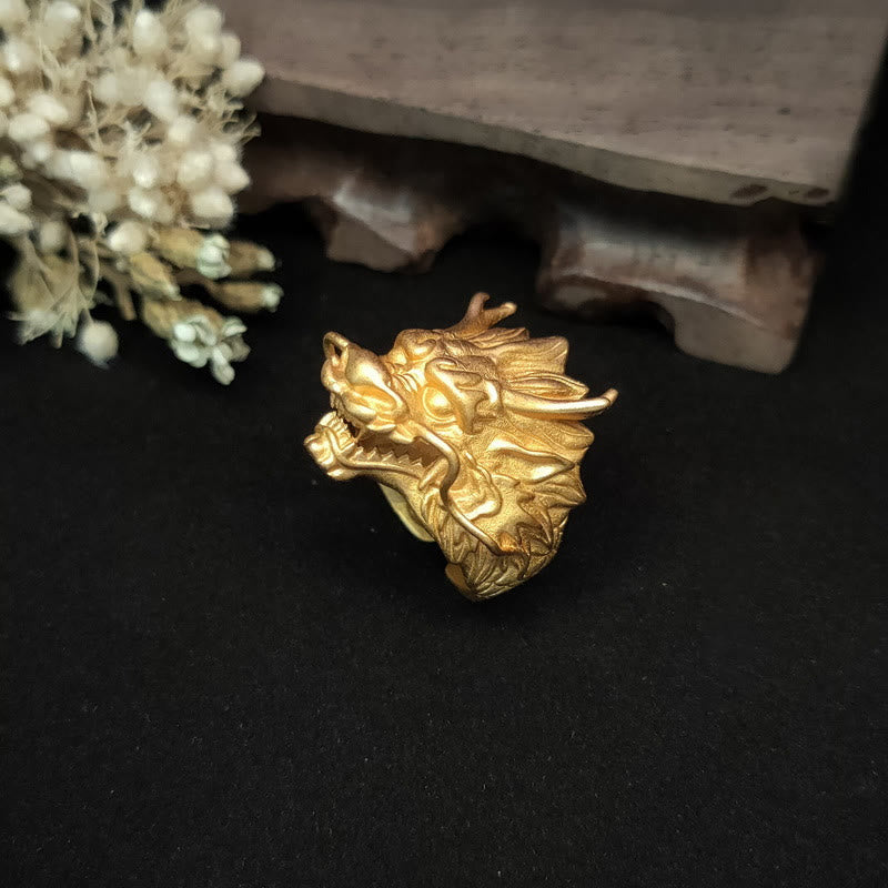 Anillo de protección de la suerte del dragón dorado de Buddha Stones