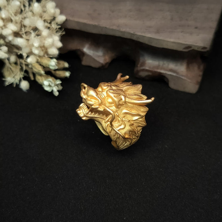Anillo de protección de la suerte del dragón dorado de Buddha Stones