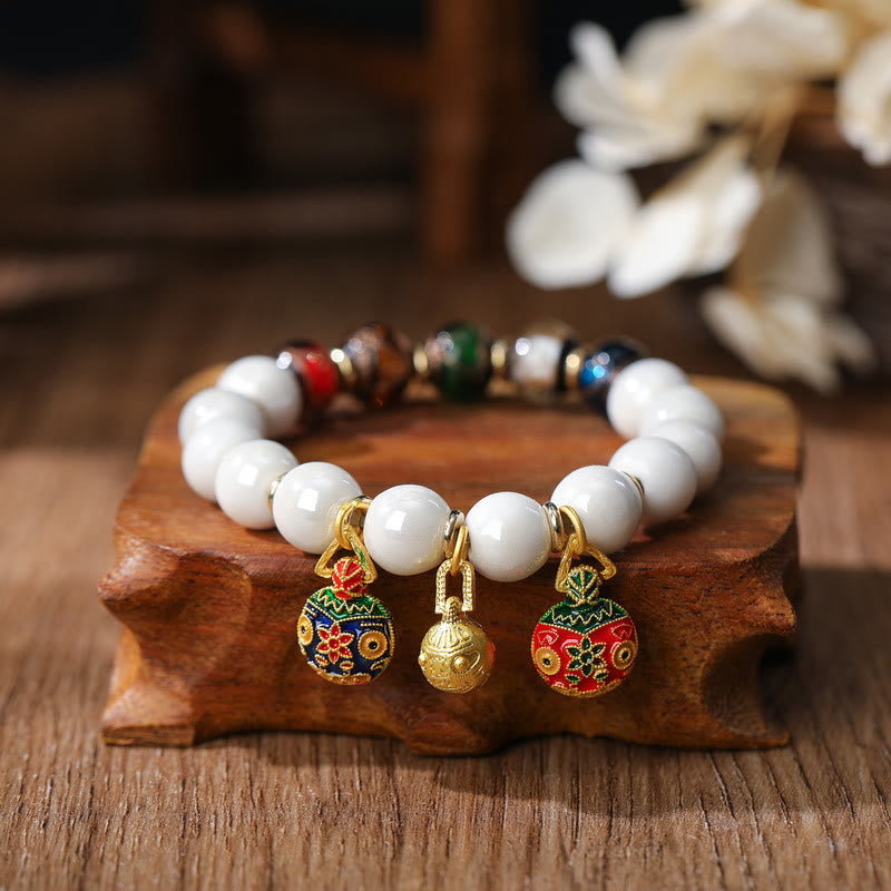 Pulsera de la suerte con cuentas de porcelana coloridas de cristal Liuli con Buddha Stones que tragan oro y bestia familiar