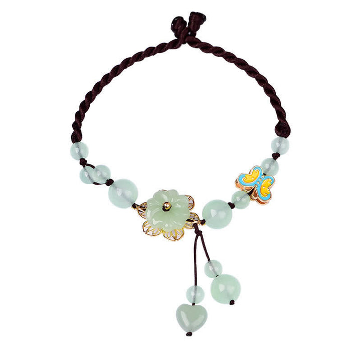 Tobillera con amuleto de abundancia de suerte, mariposa, jade, flores, Buddha Stones