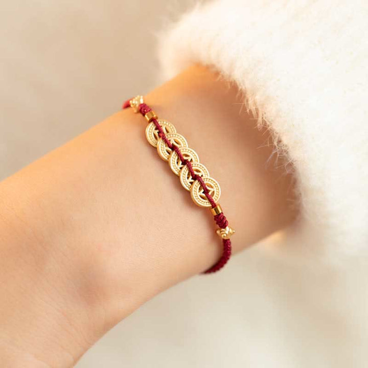 Pulsera trenzada de fuerza de la suerte del árbol de la fortuna de la moneda de cobre de las Buddha Stones