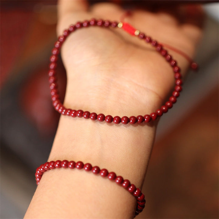 Pulsera tobillera trenzada con hilo rojo con bendición de cinabrio natural con Buddha Stones