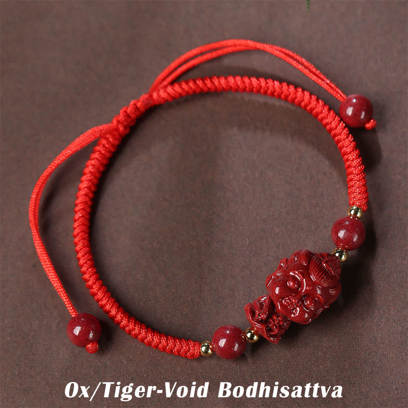 Pulsera de cuerda de bendición con amuleto de cinabrio de Buda natal del zodíaco chino con Buddha Stones
