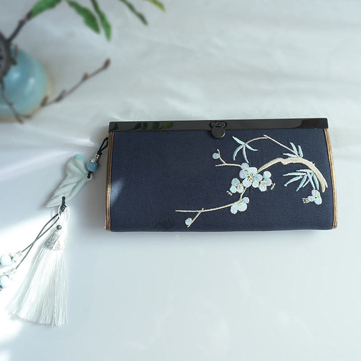 Monedero de compras con bordado de doble cara de bambú, flor de Buddha Stones , ciruela, flor de melocotón, tarjetero para efectivo de gran capacidad - image 24