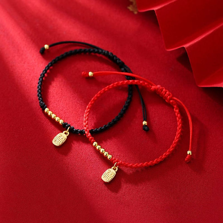 Pulsera de cuerda de la suerte con dije de personaje Fu hecho a mano con Buddha Stones