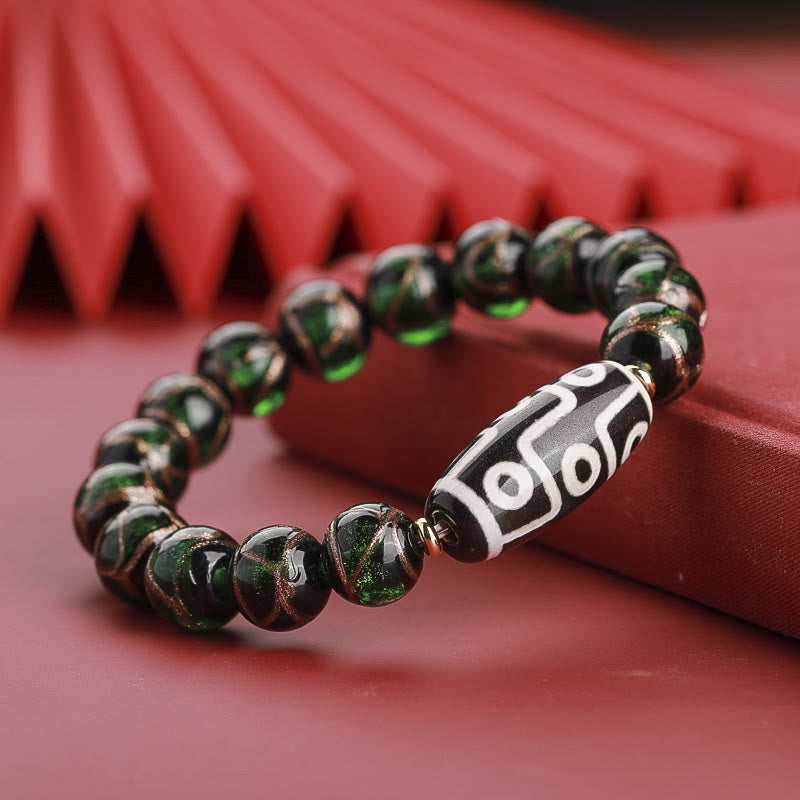 Buddha Stones tibetanas Dzi de nueve ojos, cuentas Dzi de tres ojos, cuentas de vidrio Liuli, pulsera de riqueza