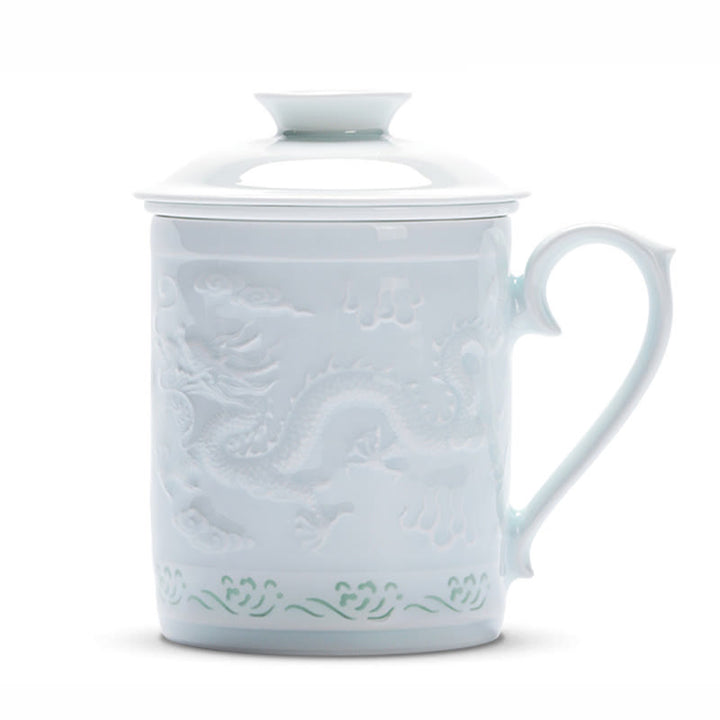 Buddha Stones Jingdezhen Linglong porcelana auspiciosa dragón Fénix barco navegación suave taza de té de cerámica tazas de té de oficina 420ml