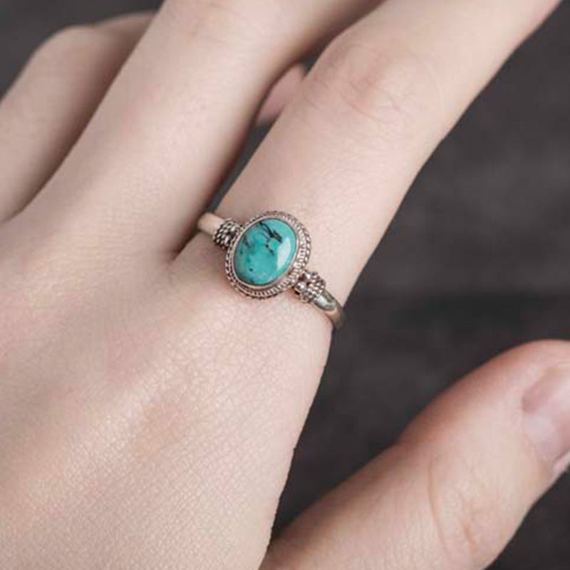 Anillo de amor de sabiduría turquesa de plata de ley 925 con Buddha Stones
