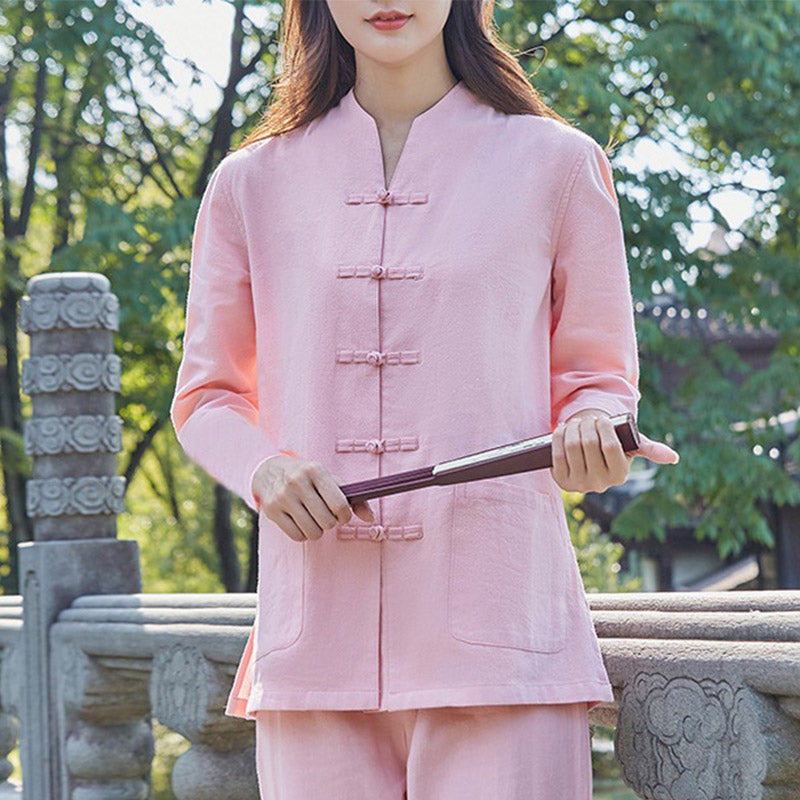 Conjunto de ropa de lino y algodón para mujer, uniforme de oración, meditación, Yoga, práctica Zen espiritual , Buddha Stones - Rosa - US18, UK/AU22, EU50 (6XL) - image 4