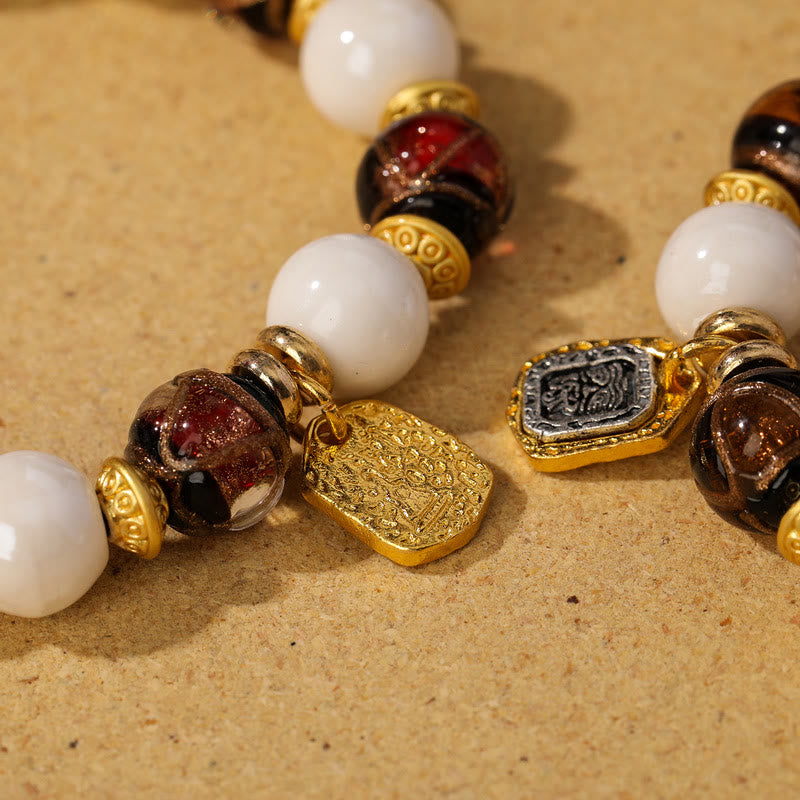 Buddha Stones tibetano Zakiram diosa de la riqueza encanto Liuli vidrio incienso ceniza porcelana pulsera de protección de cuentas