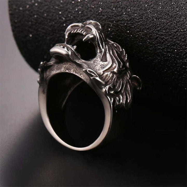 Anillo de motociclista Punk Rock con equilibrio de acero titanio y cabeza de tigre Animal para hombre