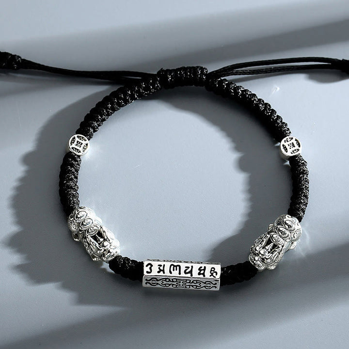 Pulsera de cuerda Om Mani Padme Hum con moneda de cobre Feng Shui doble de piedras de Buddha Stones - Om Mani Padme Hum (Amor ♥Enfoque) (Circunferencia de la muñeca 14-20 cm) - image 0
