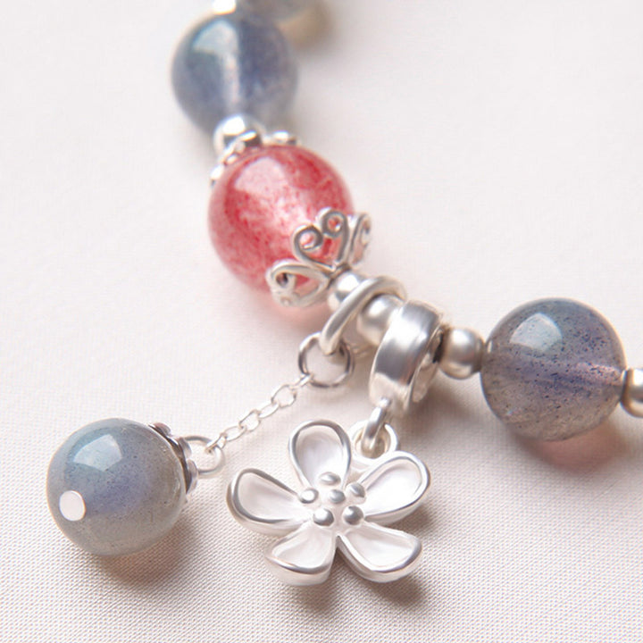 Pulsera con dijes curativos de flores de cuarzo fresa, piedra lunar, Buddha Stones