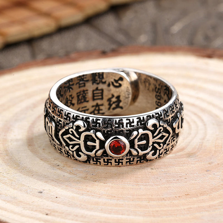 Anillo de riqueza de cobre y rubí tibetano