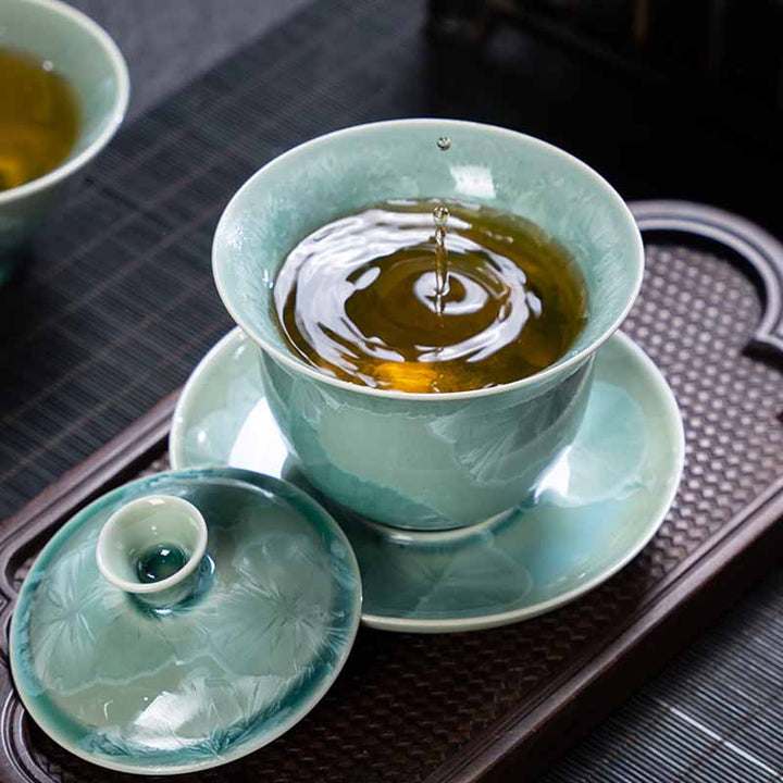 Taza de té de cerámica esmaltada tradicional Gaiwan Sancai con Buddha Stones , taza de té y platillo de Kung Fu con tapa, 180ml