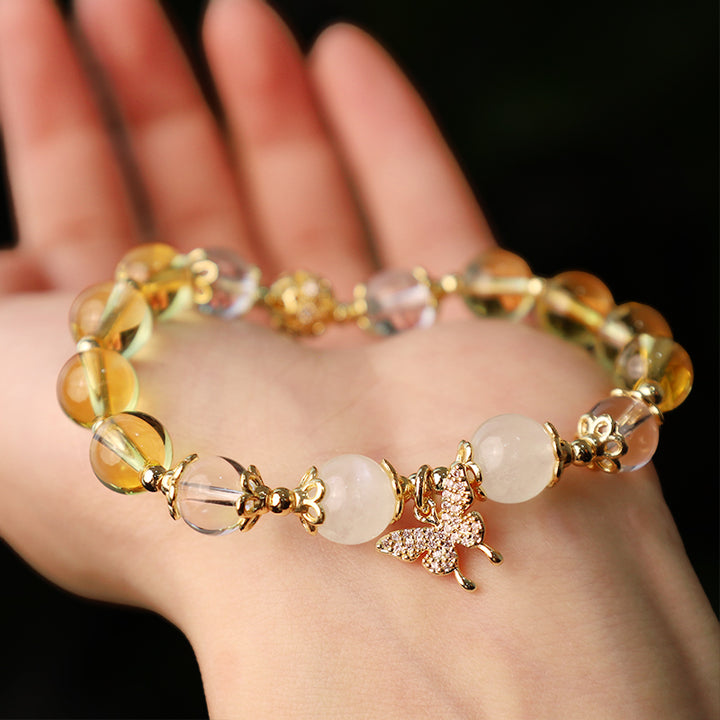 Pulsera de protección de prosperidad con dije de mariposa, piedra lunar, citrino, Buddha Stones