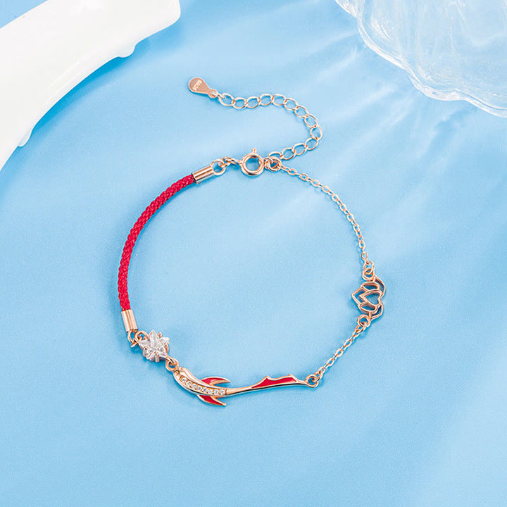 Pulsera de hilo rojo trenzado con estrella de loto y pez Koi de la suerte de plata de ley 925 con Buddha Stones