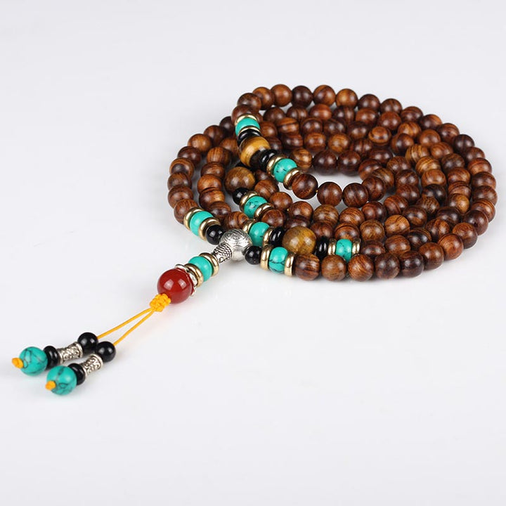 Pulsera curativa Mala de ojo de tigre de palisandro con 108 Buddha Stones