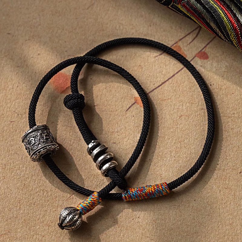 Pulsera de doble envoltura con amuleto tallado Om Mani Padme Hum tibetano con Buddha Stones
