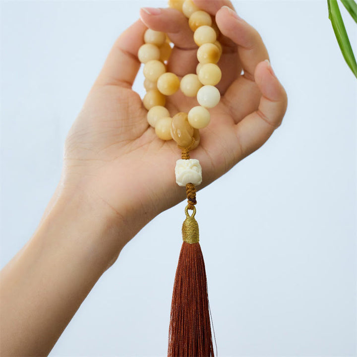 Buddha Stones Bodhi Natural Marfil Fruta Bailando León Encanto Armonía Borla Muñeca Mala