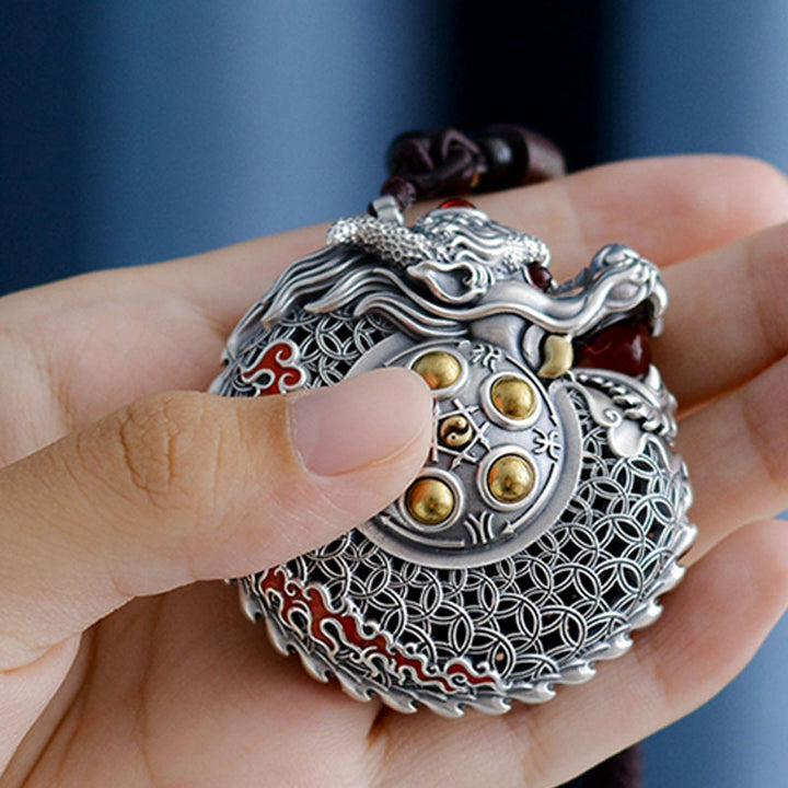 Buddha Stones de plata de ley 999, bola giratoria del Año del Dragón, cinco elementos, moneda de cobre, decoración colgante resistente