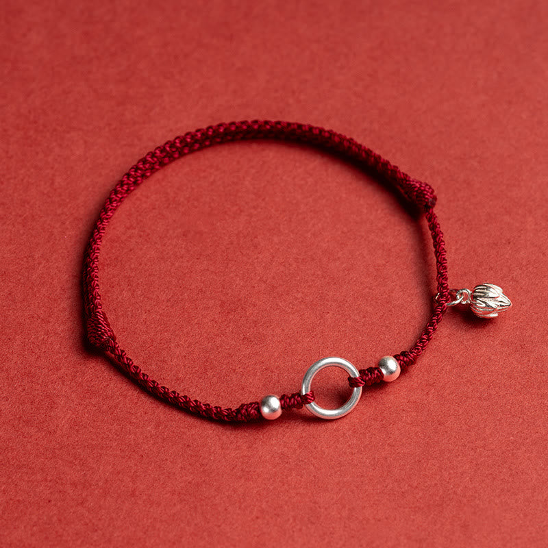 Pulsera de hilo rojo con hebilla de loto, paz, alegría, suerte, fortuna, plata de ley 925 , Buddha Stones