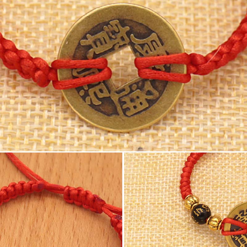 Pulsera de tejido de hilo rojo de la fortuna de la moneda de cobre de las Buddha Stones