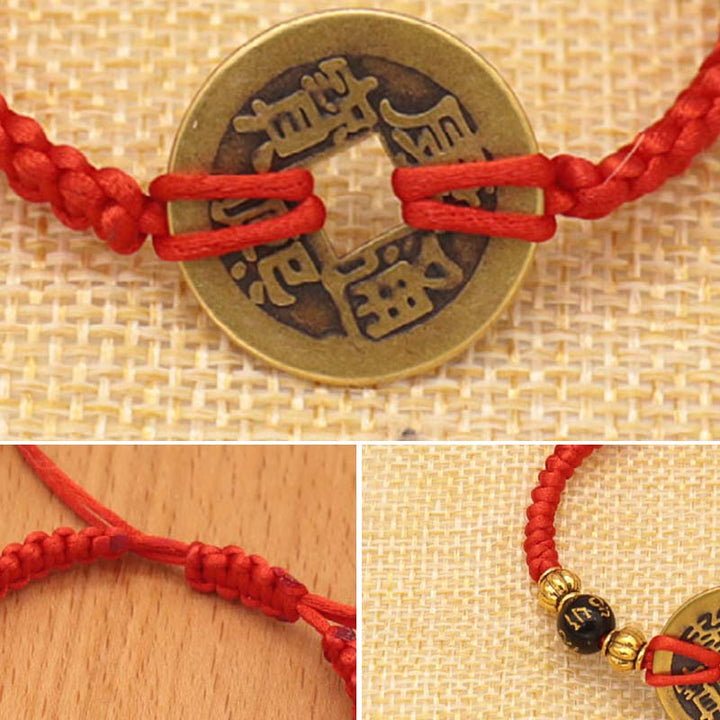 Pulsera de tejido de hilo rojo de la fortuna de la moneda de cobre de las Buddha Stones